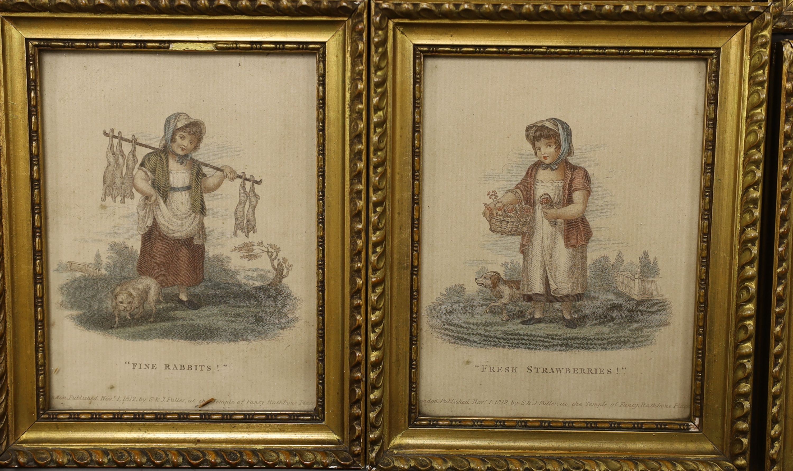 S & J Fuller at the Temple of Fancy, Rathbone Place, 6 hand coloured engravings of town criers 14x10cm